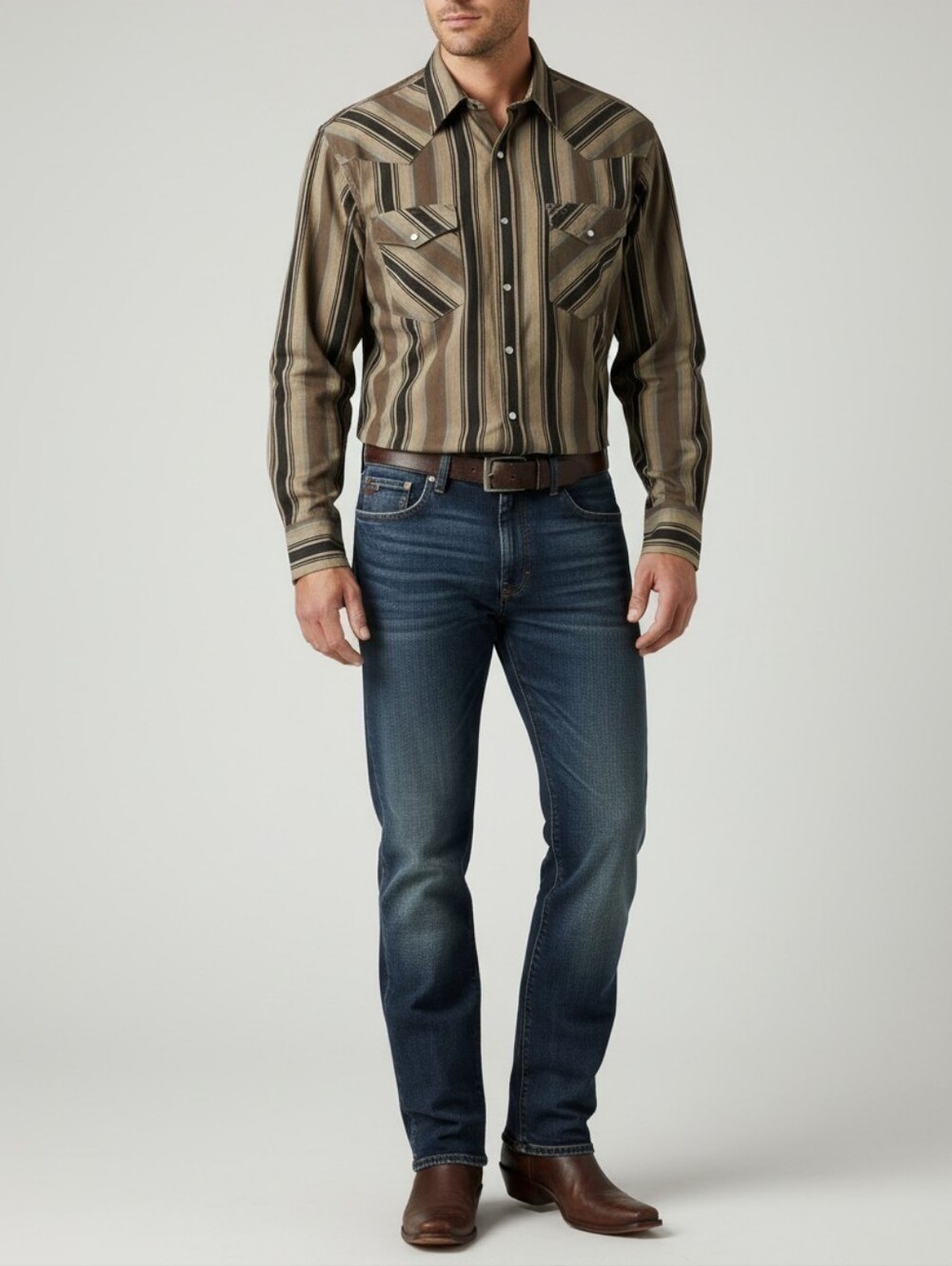 NWT Wrangler Stripe Western Shirt Mens M Brown Pearl Button Cowboy Rodeo Retro